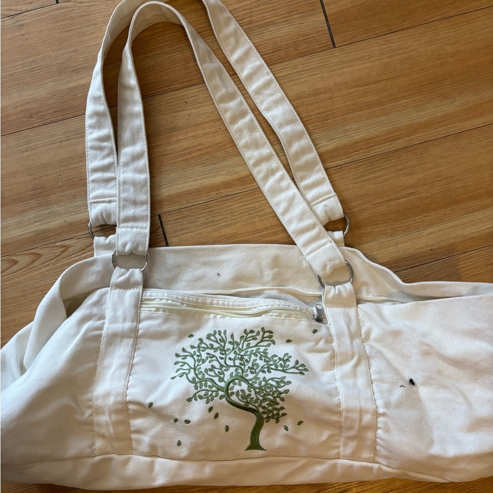 Green and White Shoulder Bag with Tree Design